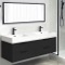 Double Floating Black Bathroom Vanity, Modern, 56 Inch