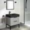 Modern Small Bathroom Vanity, Grey Mist, Black Ceramic Sink, 24 Inch, Free Standing