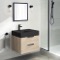 Modern Vanity, Floating, Brown Oak, Black Ceramic Sink, 24 Inch