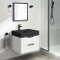 Floating Small Bathroom Vanity, Modern, Glossy White, Black Ceramic Sink, 24 Inch