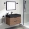 Walnut Floating Bathroom Vanity, Black Ceramic Sink, 32 Inch