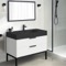 Modern Bathroom Vanity, Glossy White, Black Ceramic Sink, 40 Inch, Free Standing