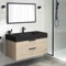 Floating Bathroom Vanity, Modern, Brown Oak, Black Ceramic Sink, 40 Inch