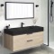 48 Inch Modern Floating Single Bathroom Vanity, Black Ceramic Sink, Brown Oak