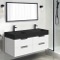 Floating Double Bathroom Vanity, Glossy White, Black Ceramic Sink, 48 Inch