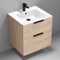 24 Inch Floating Bathroom Vanity, Modern, Brown Oak