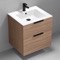 24 Inch Walnut Floating Bathroom Vanity, Ceramic Sink Top, 2 Drawers