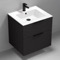 24 Inch Floating Black Bathroom Vanity, Modern