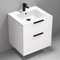 24 Inch Floating Bathroom Vanity, Ceramic Sink Top, 2 Drawers, Glossy White