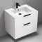 Floating Bathroom Vanity, Glossy White, 28 Inch