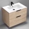 Wall Mounted Bathroom Vanity, Modern, Brown Oak, 32 Inch