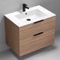 32 Inch Bathroom Vanity, Wall Mounted, Modern, Walnut