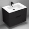 Floating Matte Black Bathroom Vanity, Modern, 32 Inch