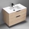 36 Inch Bathroom Vanity, Wall Mounted, Modern, Brown Oak