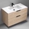 40 Inch Floating Bathroom Vanity, Modern, Brown Oak