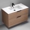 40 Inch Walnut Floating Bathroom Vanity, Ceramic Sink, Counter Space, 2 Drawers