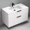 40 Inch Floating Bathroom Vanity, Ceramic Sink, Counter Space, 2 Drawers, Glossy White