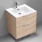 24 Inch Floating Bathroom Vanity, Brown Oak, Chrome Handles