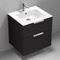 24 Inch Matte Black Floating Bathroom Vanity, Chrome Handles