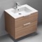 Wall Mounted Bathroom Vanity, Modern, Walnut, 28 Inch