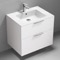 Wall Mounted Bathroom Vanity, Modern, Glossy White, 28 Inch