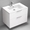 Floating Bathroom Vanity, Glossy White, Chrome Handles, 32 Inch