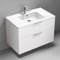 36 Inch Floating Bathroom Vanity, Glossy White, Chrome Handles