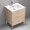 24 Inch Free Standing Bathroom Vanity, Modern, Brown Oak, Chrome Handles