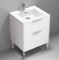 24 Inch Free Standing Bathroom Vanity, Modern, Glossy White, Chrome Handles