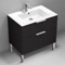 Matte Black Free Standing Bathroom Vanity, Modern, Chrome Handles, 32 Inch