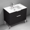 36 Inch Matte Black Free Standing Bathroom Vanity, Modern, Chrome Handles