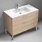 Free Standing Bathroom Vanity, Modern, Brown Oak, Chrome Handles, 40 Inch