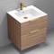 24 Inch Walnut Floating Bathroom Vanity, Gold Handles