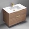 Wall Mounted Bathroom Vanity, Modern, Walnut, 36 Inch, Gold Handles