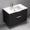 36 Inch Matte Black Floating Bathroom Vanity, Gold Handles