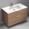 Walnut Floating Bathroom Vanity, Gold Handles, 40 Inch