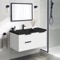 Wall Mounted Bathroom Vanity, Modern, Glossy White, Black Ceramic Sink, 36 Inch