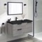 Wall Mounted Bathroom Vanity, Modern, Grey Oak, Black Ceramic Sink, 36 Inch