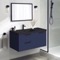 Wall Mounted Bathroom Vanity, Modern, Navy Blue, Black Ceramic Sink, 36 Inch