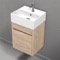 16 Inch Small Floating Bathroom Vanity, Narrow Depth, Ceramic Sink Top, 1 Door, Brown Oak