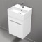 16 Inch Small Floating Bathroom Vanity, Narrow Depth, Ceramic Sink Top, 1 Door, Glossy White