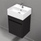 16 Inch Small Black Floating Bathroom Vanity, Narrow Depth, Ceramic Sink Top, 1 Door