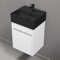 16 Inch Small Floating Bathroom Vanity, Narrow Depth, Black Ceramic Sink Top, 1 Door, Glossy White