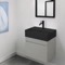 Small Bathroom Vanity, Floating, 24 Inch, Grey Mist, Black Ceramic Sink