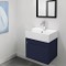 Small Floating Bathroom Vanity, Modern, Navy Blue, 24 Inch, Narrow Depth