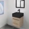 Narrow Bathroom Vanity, Brown Oak, Black Ceramic Sink, 16 Inch