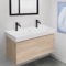 Double Bathroom Vanity, Floating, Modern, Brown Oak, 40 Inch