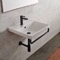 Square Wall Mounted Ceramic Sink With Black Towel Bar