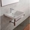 Rectangular Wall Mounted Ceramic Sink With Polished Chrome Towel Bar