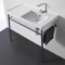 Rectangular Ceramic Console Sink and Polished Chrome Stand, 36